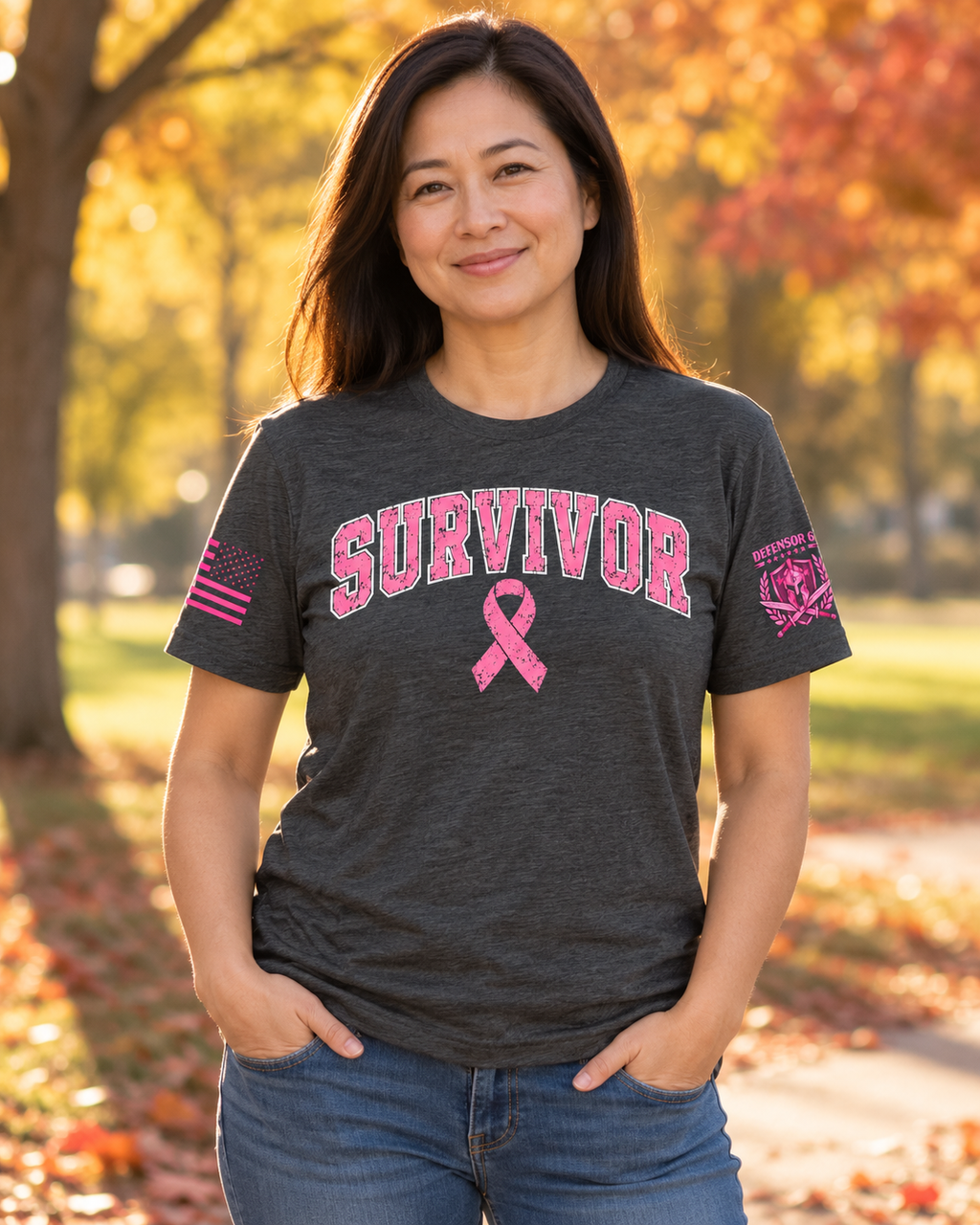 Survivor Varsity Pink Ribbon Unisex T-Shirt | Defensor 6