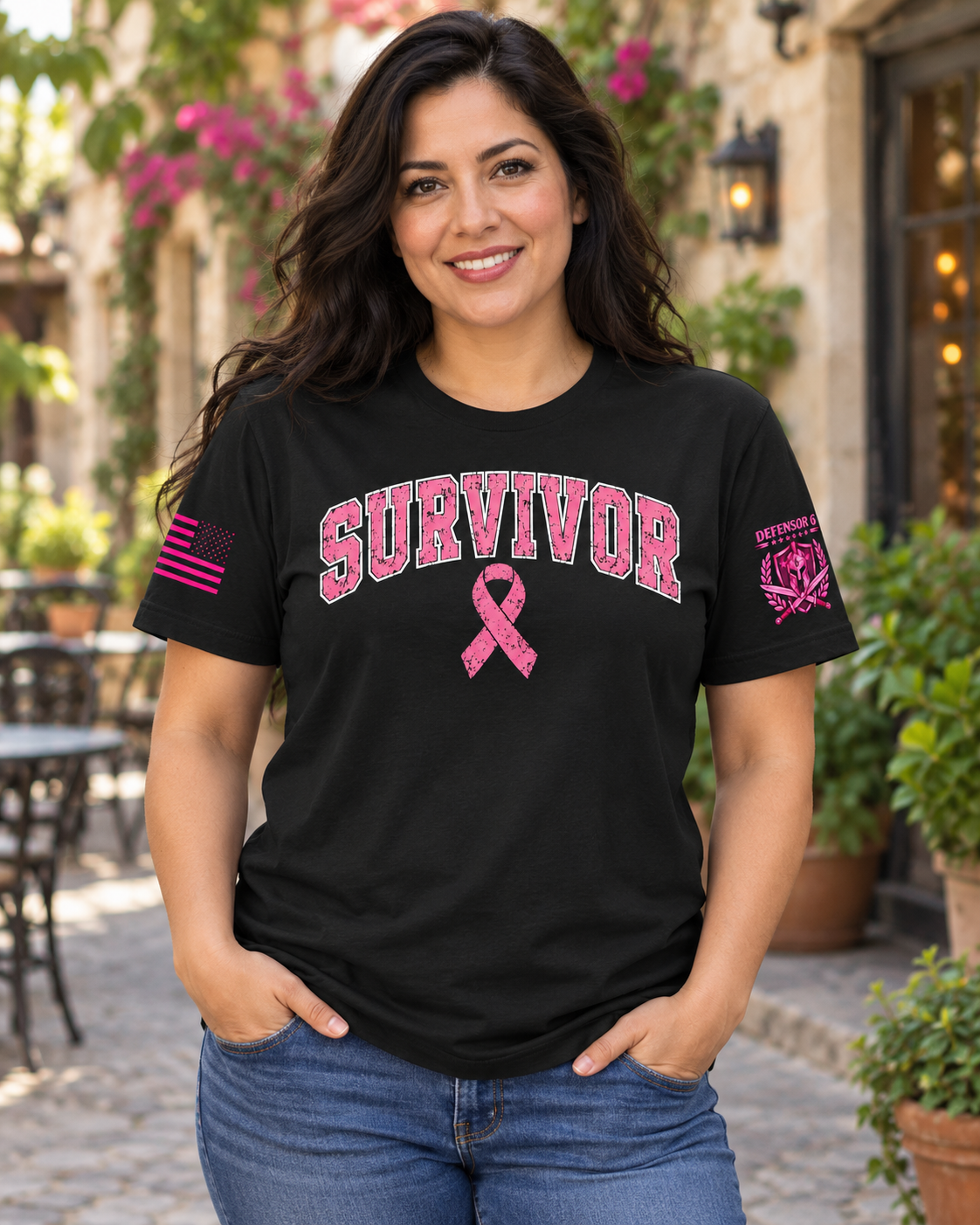 Survivor Varsity Pink Ribbon Unisex T-Shirt | Defensor 6