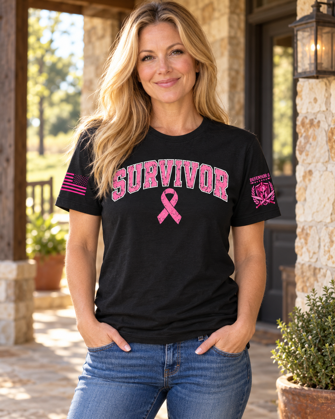 Survivor Varsity Pink Ribbon Unisex T-Shirt | Defensor 6