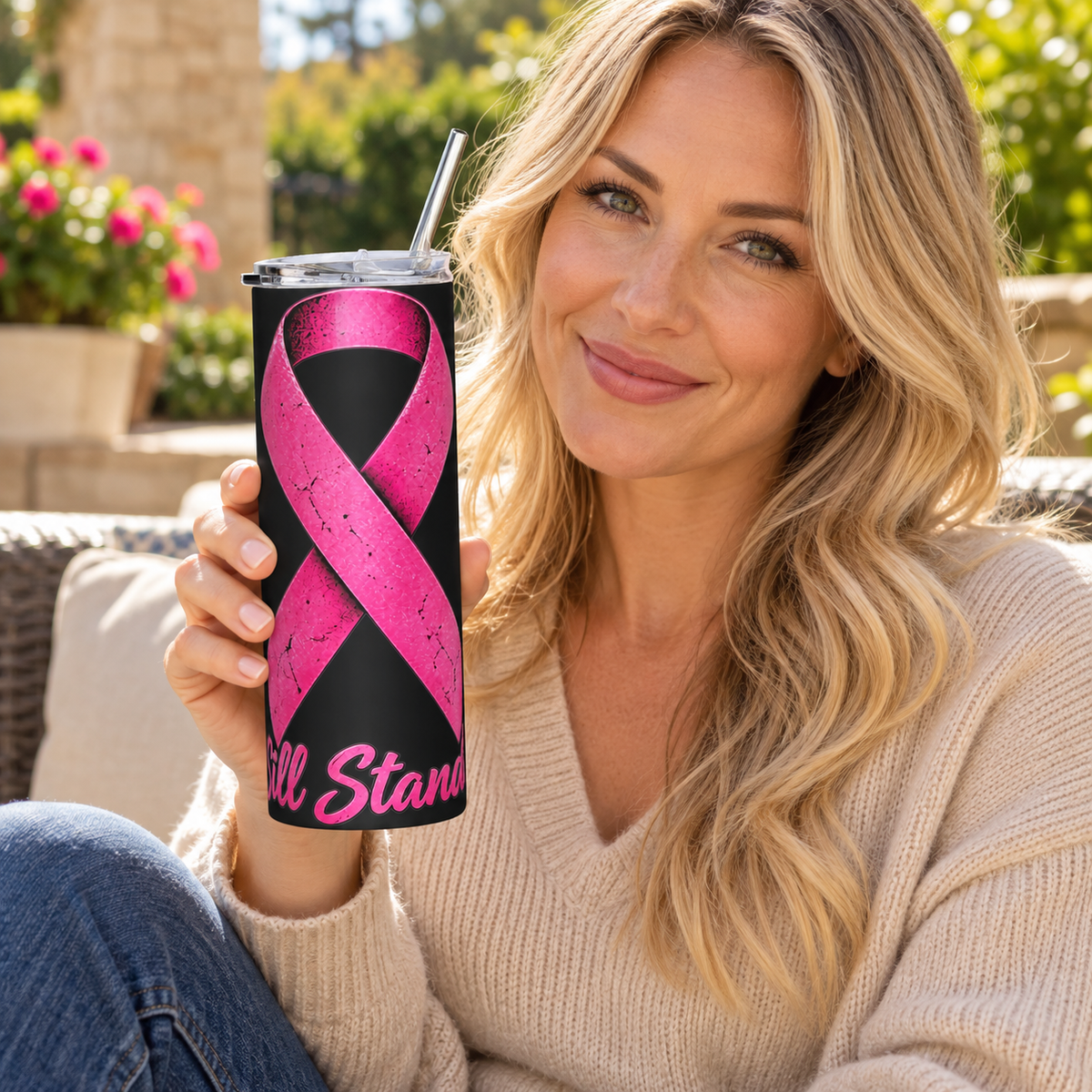 Still Standing Pink Ribbon Breast Cancer Awareness Stainless Steel Tumbler
