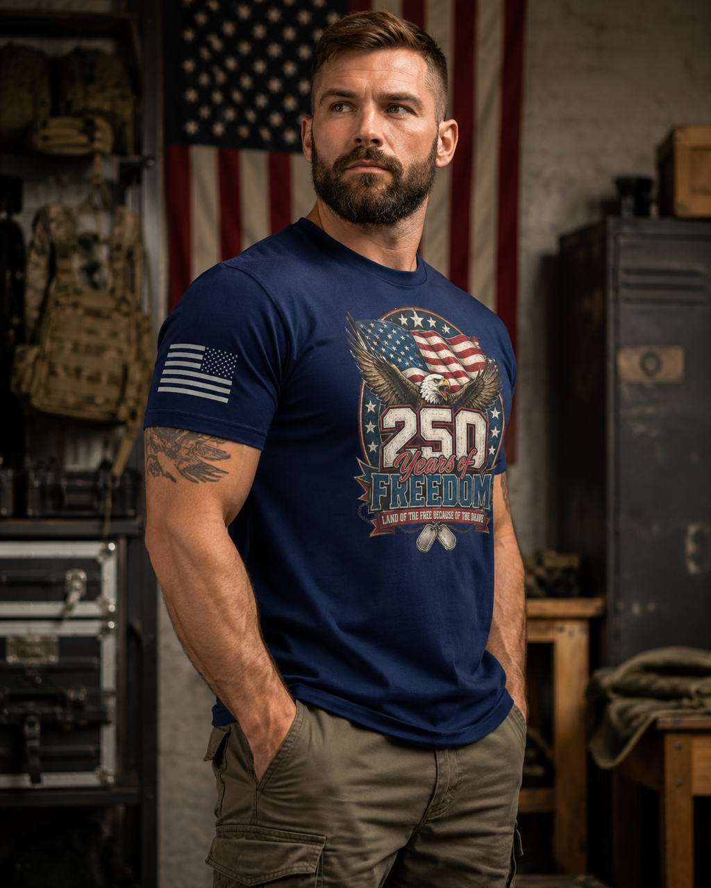 America 250 Years of Freedom Eagle & Flag T-Shirt-Land of the Free Because of the Brave