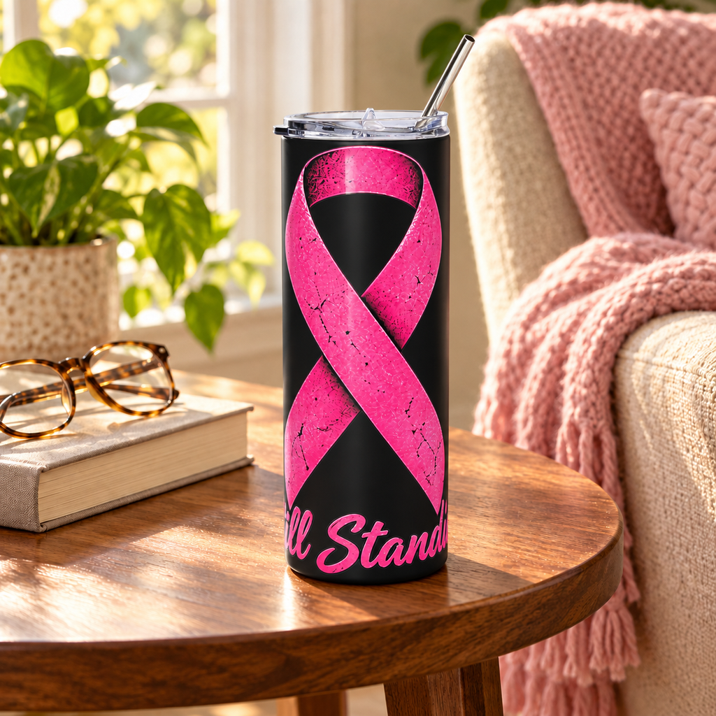 Still Standing Pink Ribbon Breast Cancer Awareness Stainless Steel Tumbler