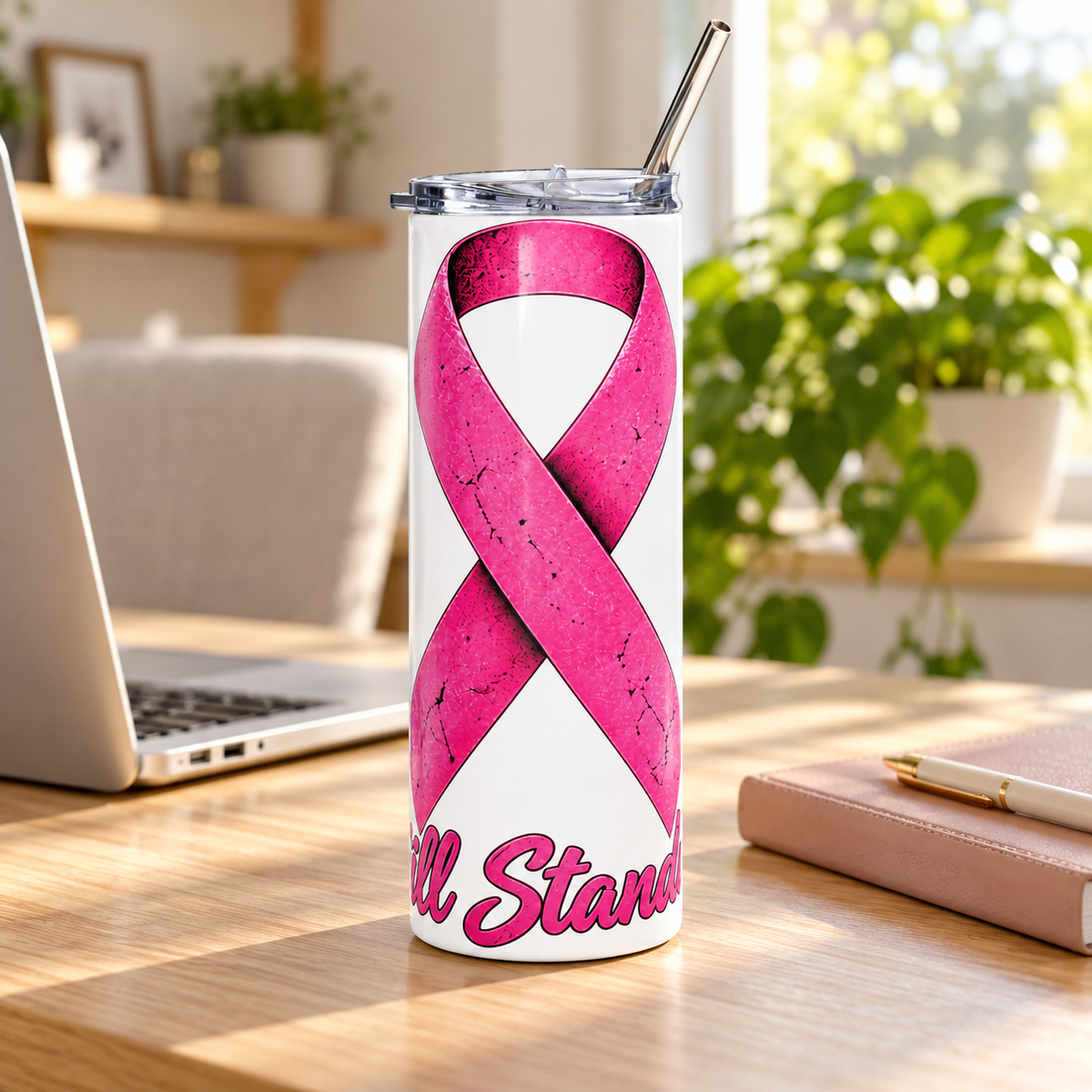 Still Standing Pink Ribbon Breast Cancer Awareness Stainless Steel Tumbler