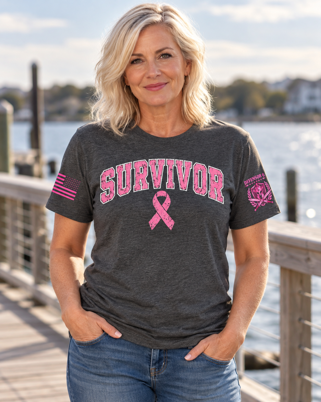 Survivor Varsity Pink Ribbon Unisex T-Shirt | Defensor 6