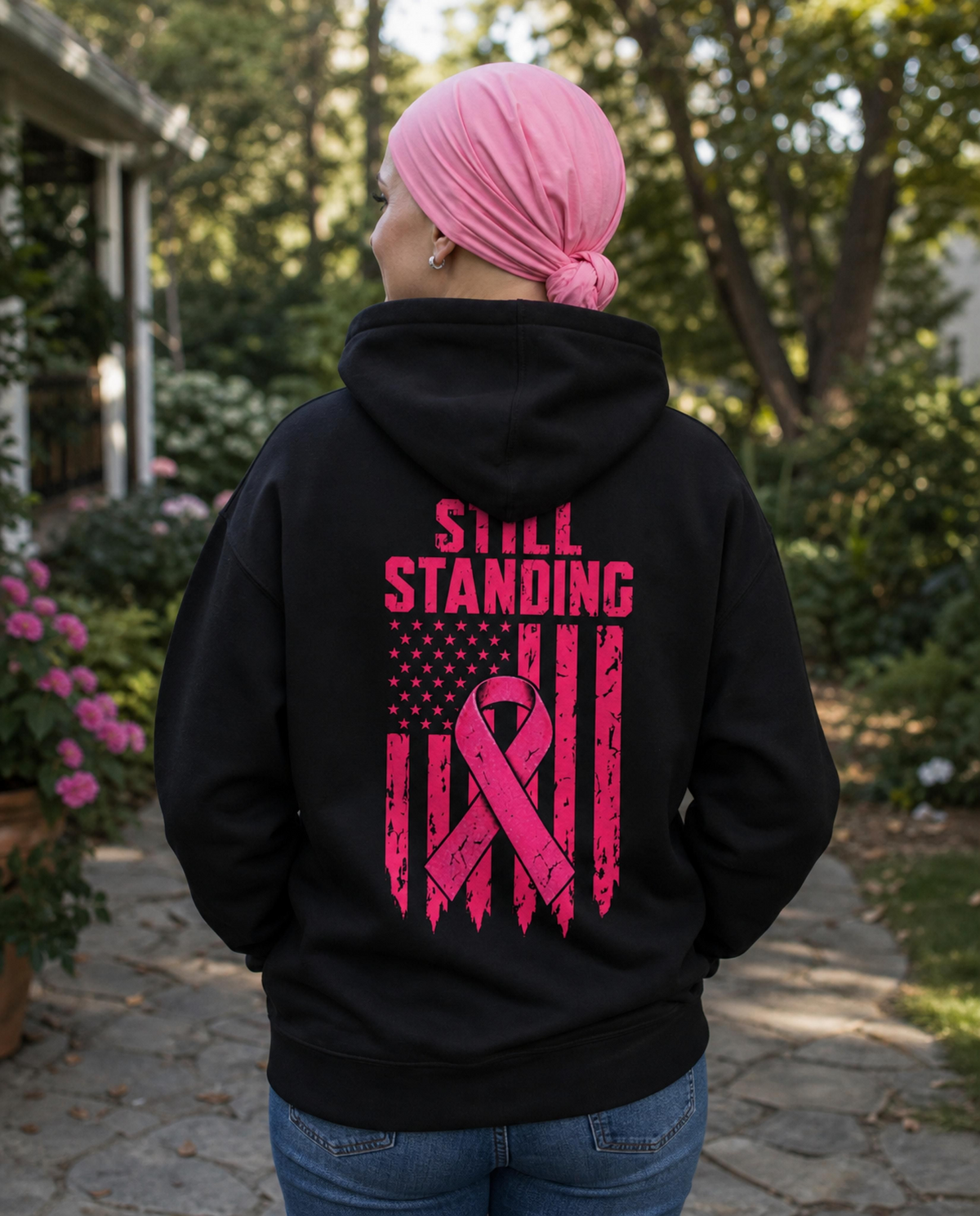 Still Standing Breast Cancer Awareness Zip-Up Hoodie – Dark Heather