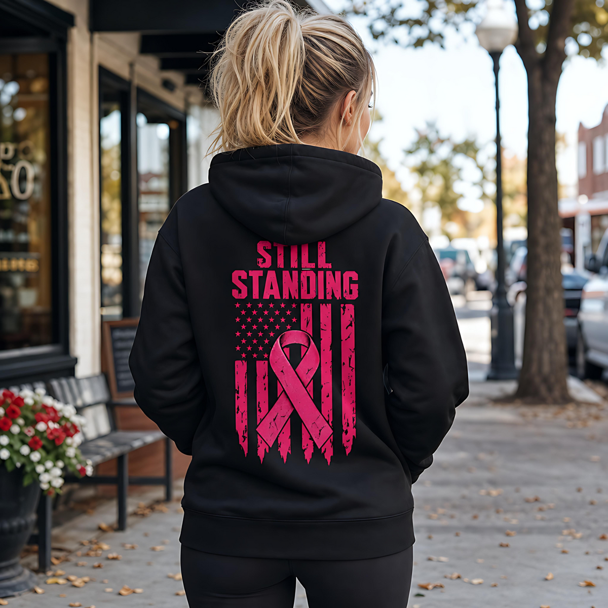 Still Standing Breast Cancer Awareness Zip-Up Hoodie – Dark Heather