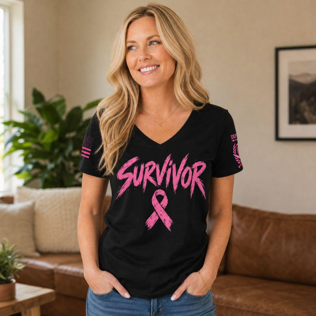 Survivor Women’s V-Neck T-Shirt | Breast Cancer Awareness
