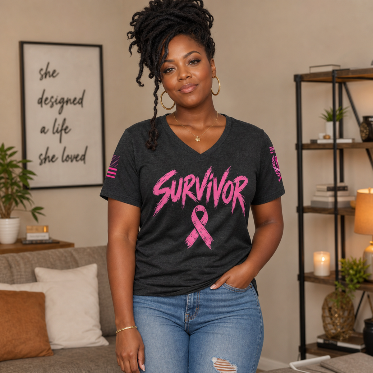 Survivor Women’s V-Neck T-Shirt | Breast Cancer Awareness