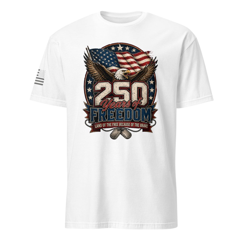 America 250 Years of Freedom Eagle & Flag T-Shirt-Land of the Free Because of the Brave